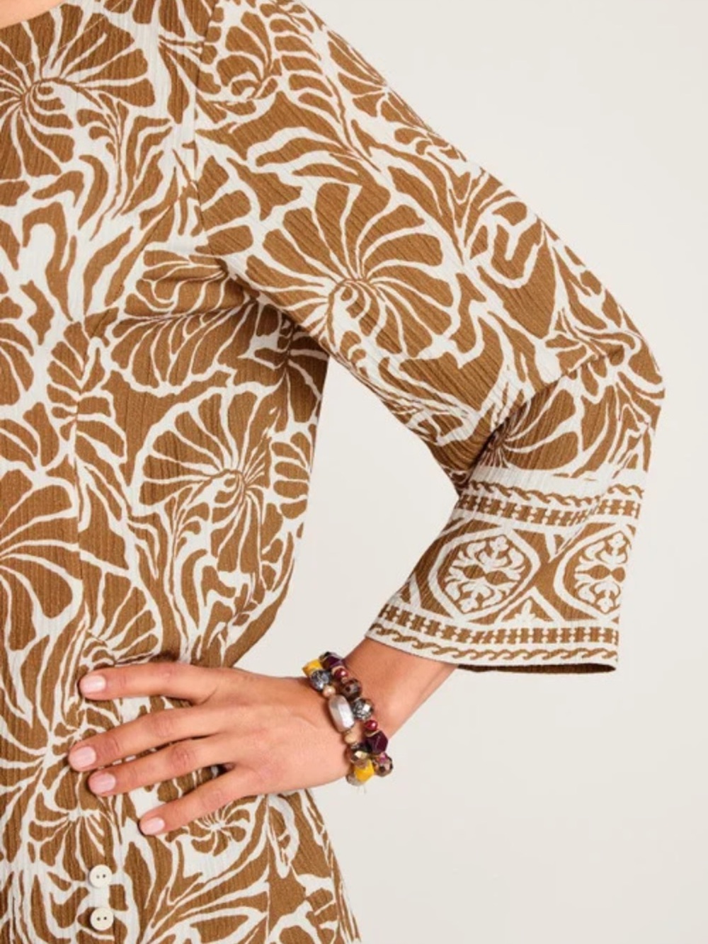 SOFT SURROUNDINGS OCEO GAUZE CRINKLE TUNIC ~NAUTICAL SHELLS NEUTRAL PRINT SZ PM - Picture 3 of 9